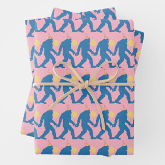 Playful Pink, Blue & Yellow Birthday Bigfoot Wrapping Paper Sheets