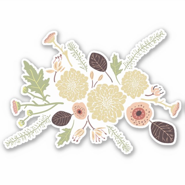 Playful Pink Brown Motif Tossed Flowers Sticker (Front)