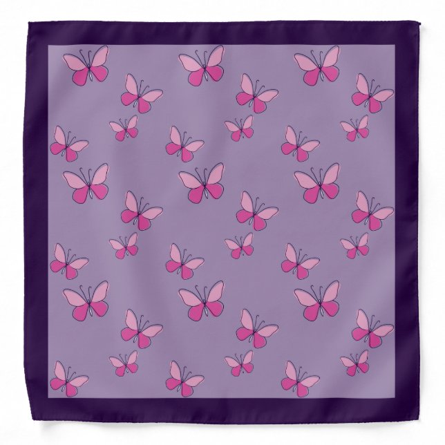 Playful Pink Butterflies Doodle Pattern Bandana (Front)