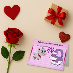 Playful Pink Cartoon Dog Cat Love Holiday Card