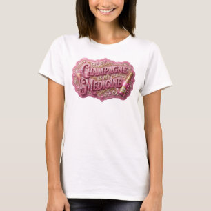 Playful Pink CHAMPAGNE IS MY MEDICINE 3D Text Art T-Shirt