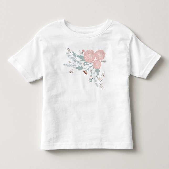 Playful Pink Cream Blue Repeat Floral Print Toddler T-shirt (Front)