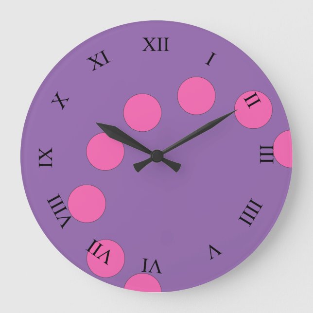 Playful Pink Dots on Custom Color Large Clock (Front)