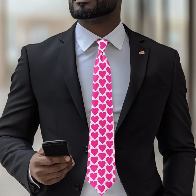 Playful  Pink Fuchsia Hearts Valentine Pattern  Neck Tie (Creator Uploaded)