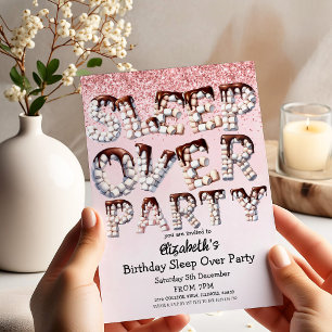 Playful Pink Marshmallow Chocolate Sleepover Party Invitation