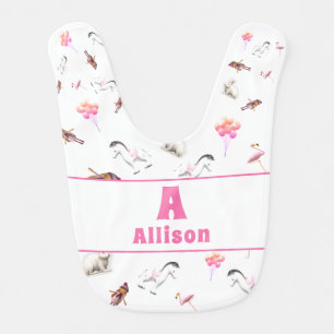 Playful Pink Monogrammed Pattern Baby Bib