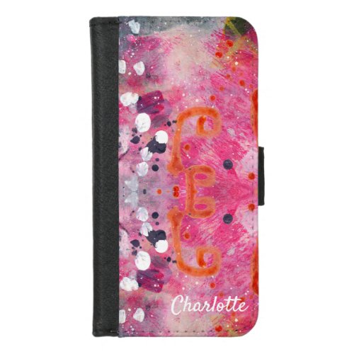 Playful Pink Orange Abstract Painting Name iPhone 87 Wallet Case