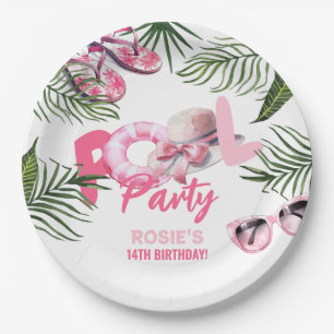 Playful Pink Pool Party Girl Birthday Paper Plates