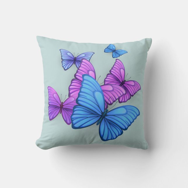 Playful Pink & Purple Butterflies Pillow (Front)