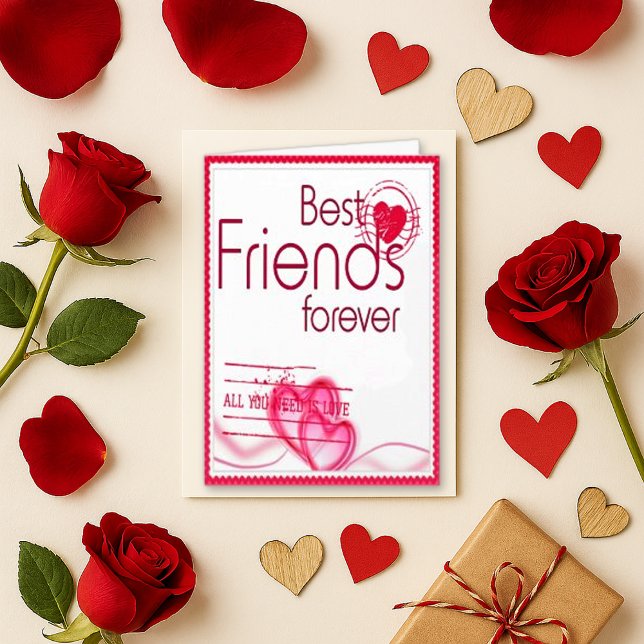 Playful Pink Red Friendship Heart Valentine Holiday Card (Creator Uploaded)