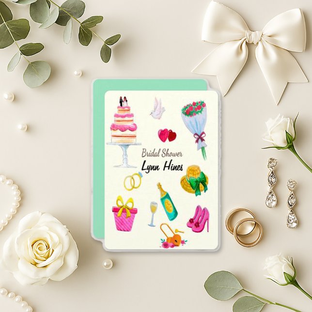Playful Pink Retro Wedding Icons Bridal Shower Invitation (Creator Uploaded)