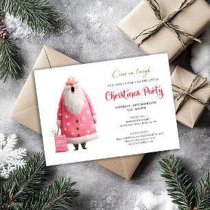 Playful Pink Santa Funny Christmas Party Printable Invitation