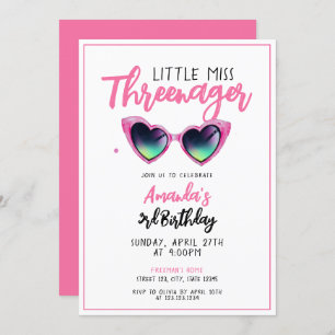 Playful Pink Sunglasses Threenager 3rd Birthday Invitation