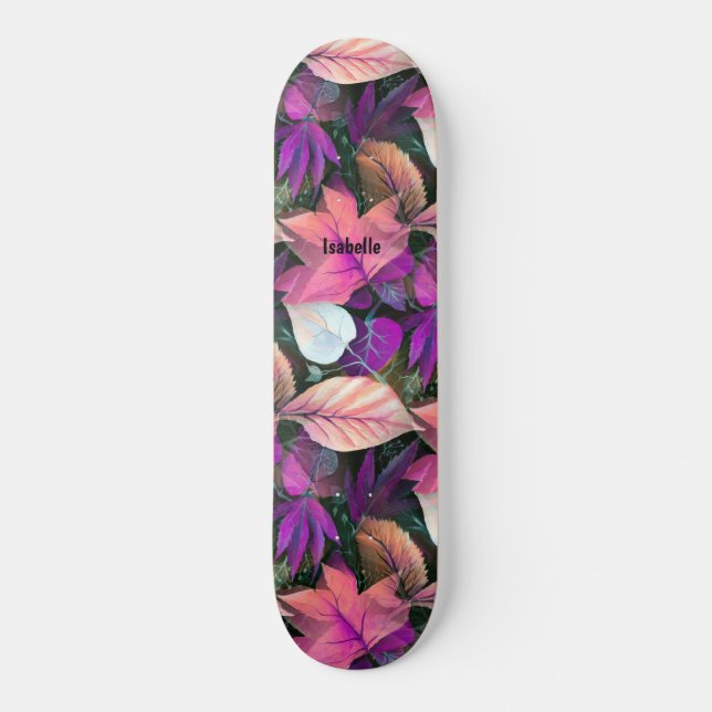 Playful Pink Swag Foliage in Cute Artistic Style Skateboard (Front)