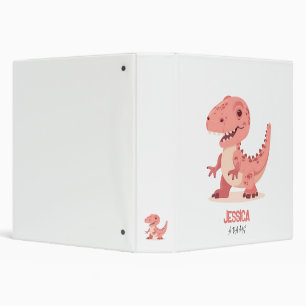 Playful Pink T-Rex Dino With Kids Name 3 Ring Binder