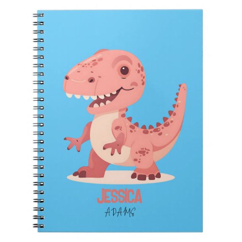 Playful Pink T_Rex Dino With Kids Name Notebook