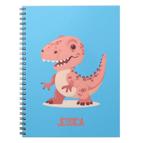 Playful Pink T_Rex Dino With Kids Name Notebook