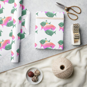 playful pink teal tropical fish pattern pop art wrapping paper