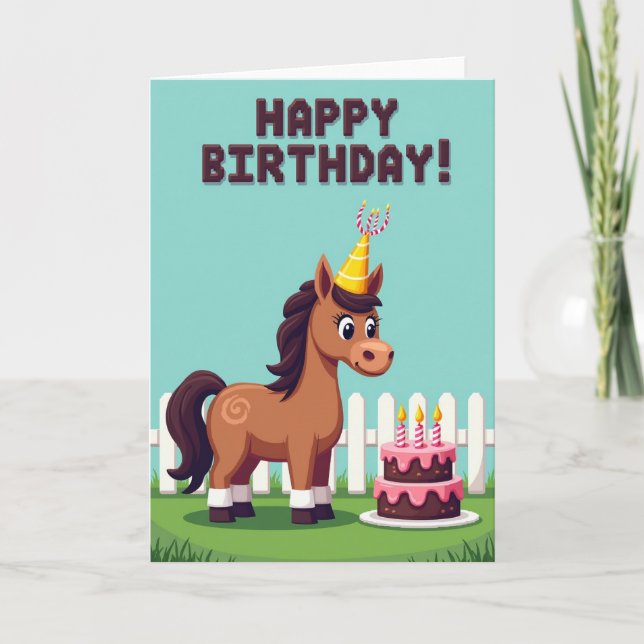 Playful Pixel Pony Birthday Card (Front)