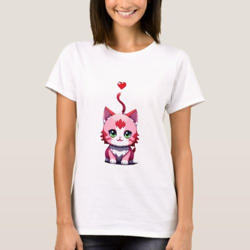 Playful Pixelated Kitty Love T_Shirt