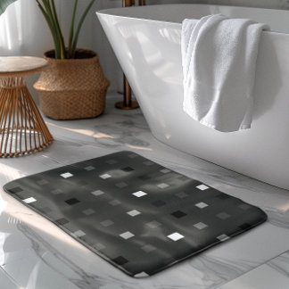  Playful Pixels Check Gray Black Pattern Bath Mat