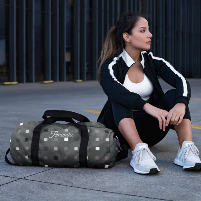 Playful Pixels Check Gray Black Pattern Duffle Bag (Creator Uploaded)