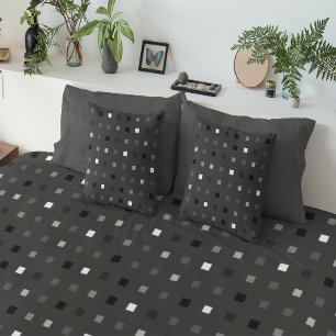 Playful Pixels Check Gray Black Pattern Duvet Cover
