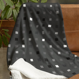  Playful Pixels Check Gray Black Pattern Fleece Blanket