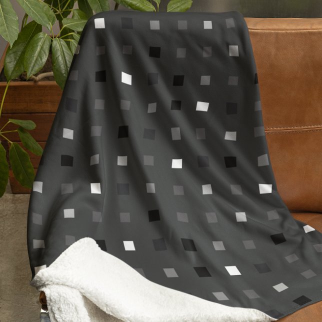  Playful Pixels Check Gray Black Pattern Fleece Blanket (Creator Uploaded)