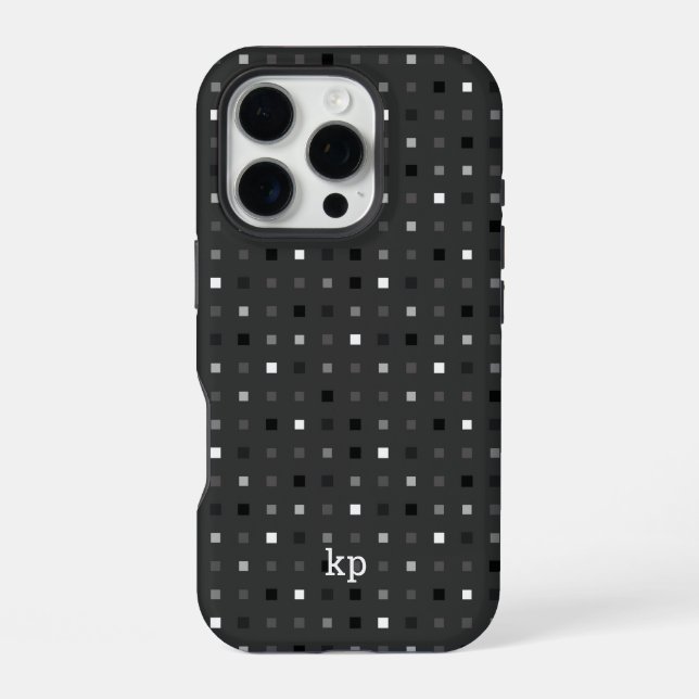  Playful Pixels Check Gray Black Pattern Iphone Case (Back)