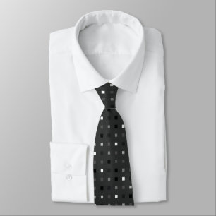  Playful Pixels Check Gray Black Pattern Neck Tie