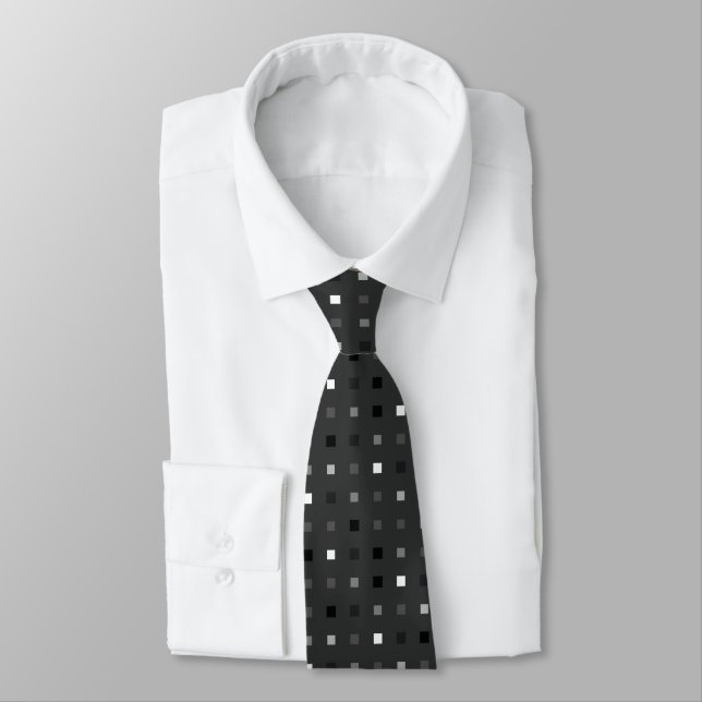  Playful Pixels Check Gray Black Pattern Neck Tie (Tied)