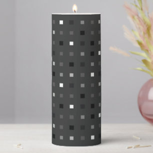  Playful Pixels Check Gray Black Pattern Pillar Candle