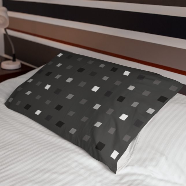  Playful Pixels Check Gray Black Pattern Pillow Case (Creator Uploaded)