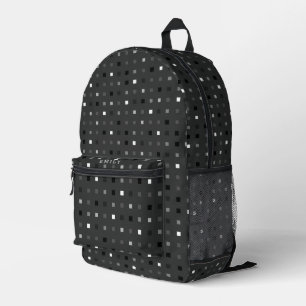 Playful Pixels Check Gray Black Pattern Printed Backpack