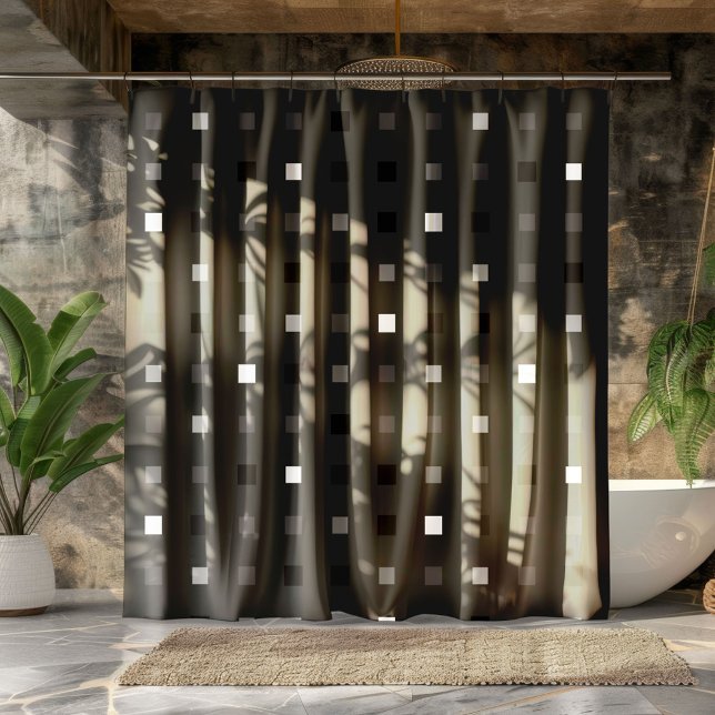  Playful Pixels Check Gray Black Pattern Shower Curtain (Creator Uploaded)
