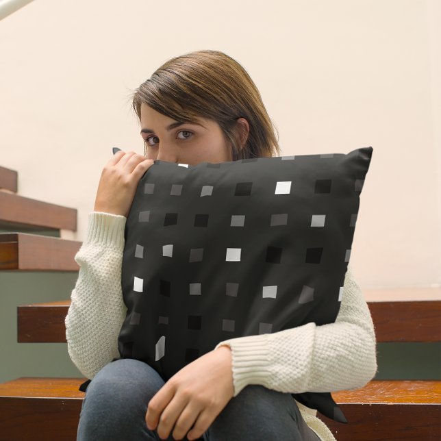  Playful Pixels Check Gray Black Pattern Throw Pillow (Creator Uploaded)