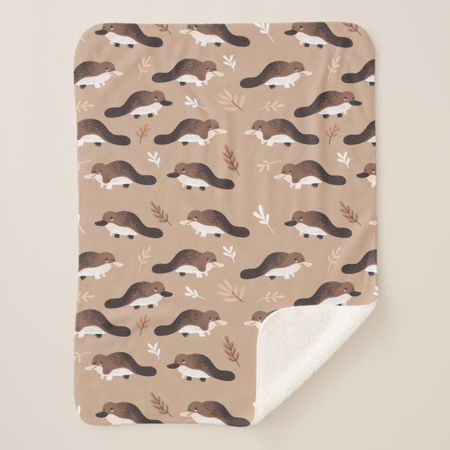 Playful Platypus Pattern Sherpa Blanket (Front)