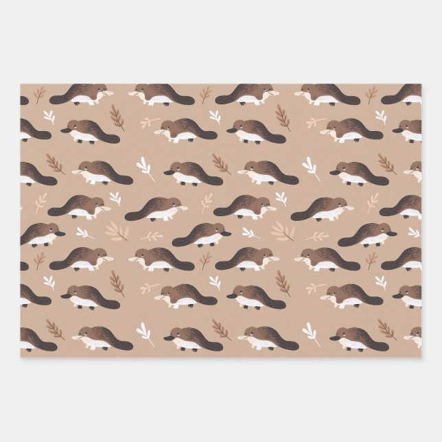 Playful Platypus Pattern Wrapping Paper Sheets (Front)