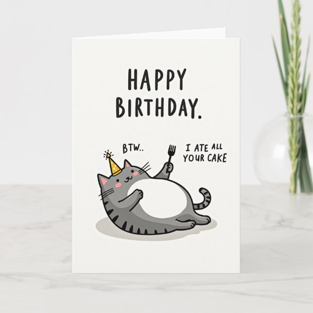 Playful Plump Cat Birthday Card (Front)