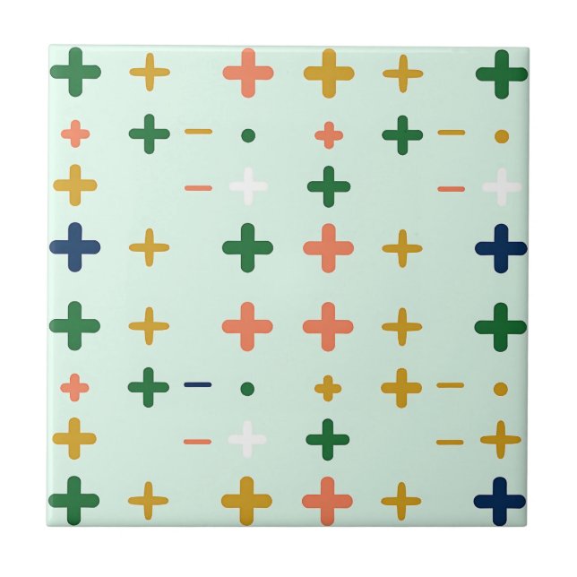 Playful Plus Signs Geometric Retro Pattern Ceramic Tile (Front)