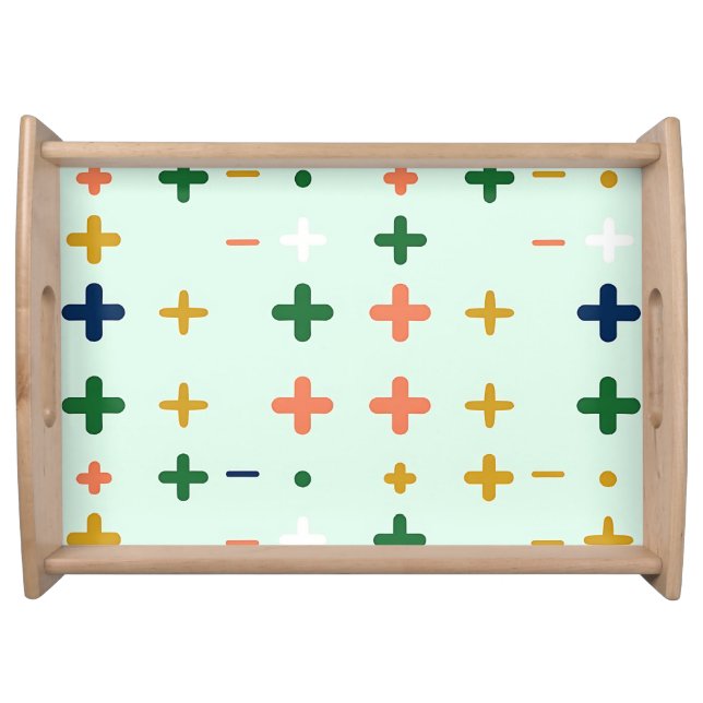Playful Plus Signs Geometric Retro Pattern Serving Tray (Front)