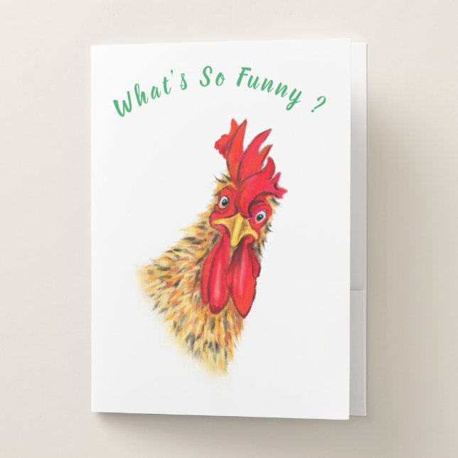 Playful Pocket Folder Surprised Curious Rooster (Front)