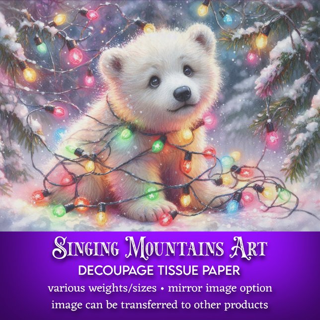 Playful Polar Bear Christmas Lights Decoupage Tissue Paper (Creator Uploaded)