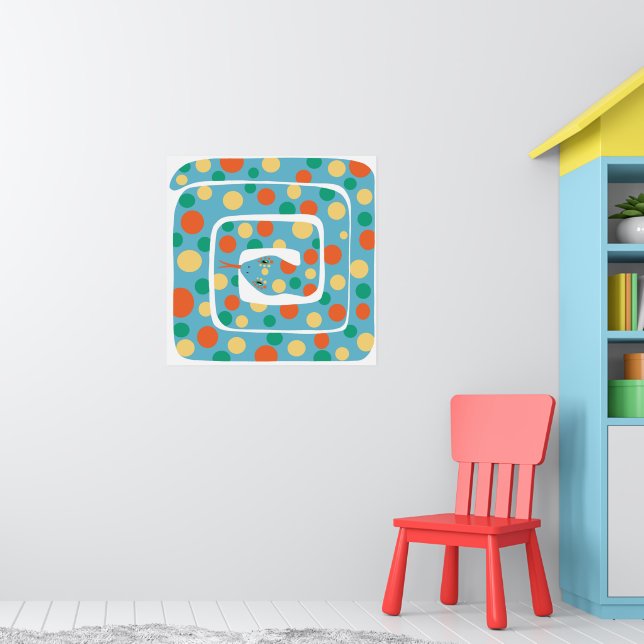 Playful Polka Dot Blue And Orange Abstract Snake Poster (Nursery 1)