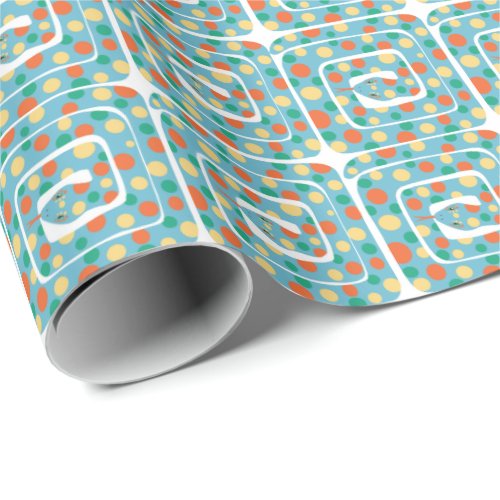 Playful Polka Dot Blue And Orange Abstract Snake Wrapping Paper