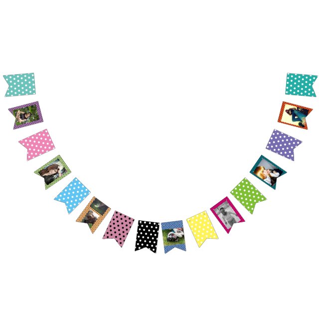 Playful Polka Dot Custom Photo Collage Dorm Room Bunting Flags (All)