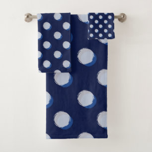 Playful Polka Dots Blue Navy Bath Towel Set