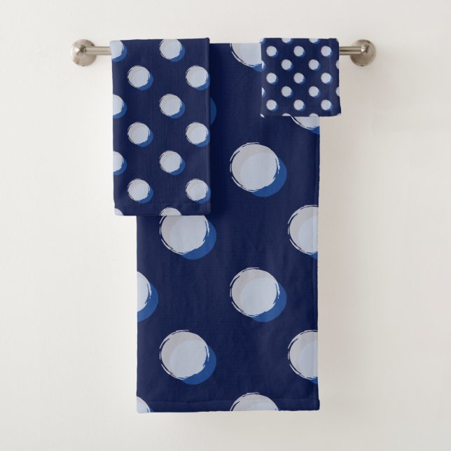 Playful Polka Dots Blue Navy Bath Towel Set (Insitu)