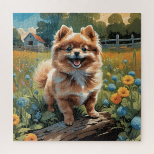 Playful Pomeranian Puppy, Nature-Inspired Jigsaw Puzzle